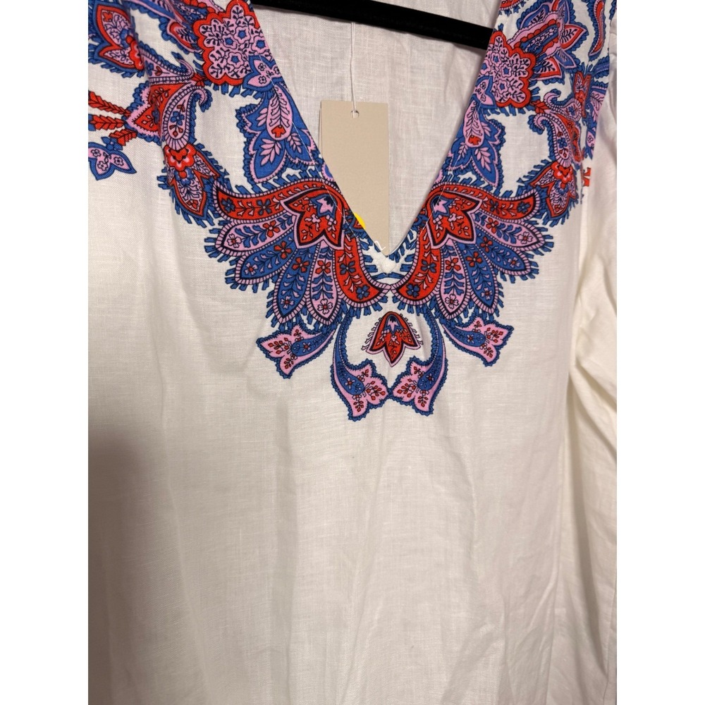 Boden Womens White Linen Paisley Embroidered Tunic Top and Shorts Set US 10 NEW - Picture 3 of 14